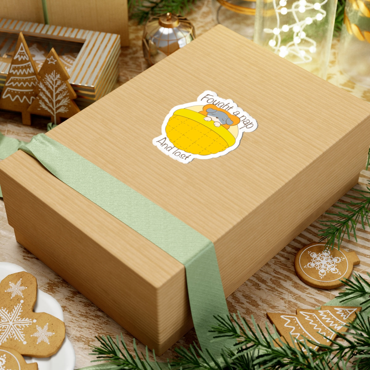 Fought A Nap And Lost - Yellow Dog Bed Sticker