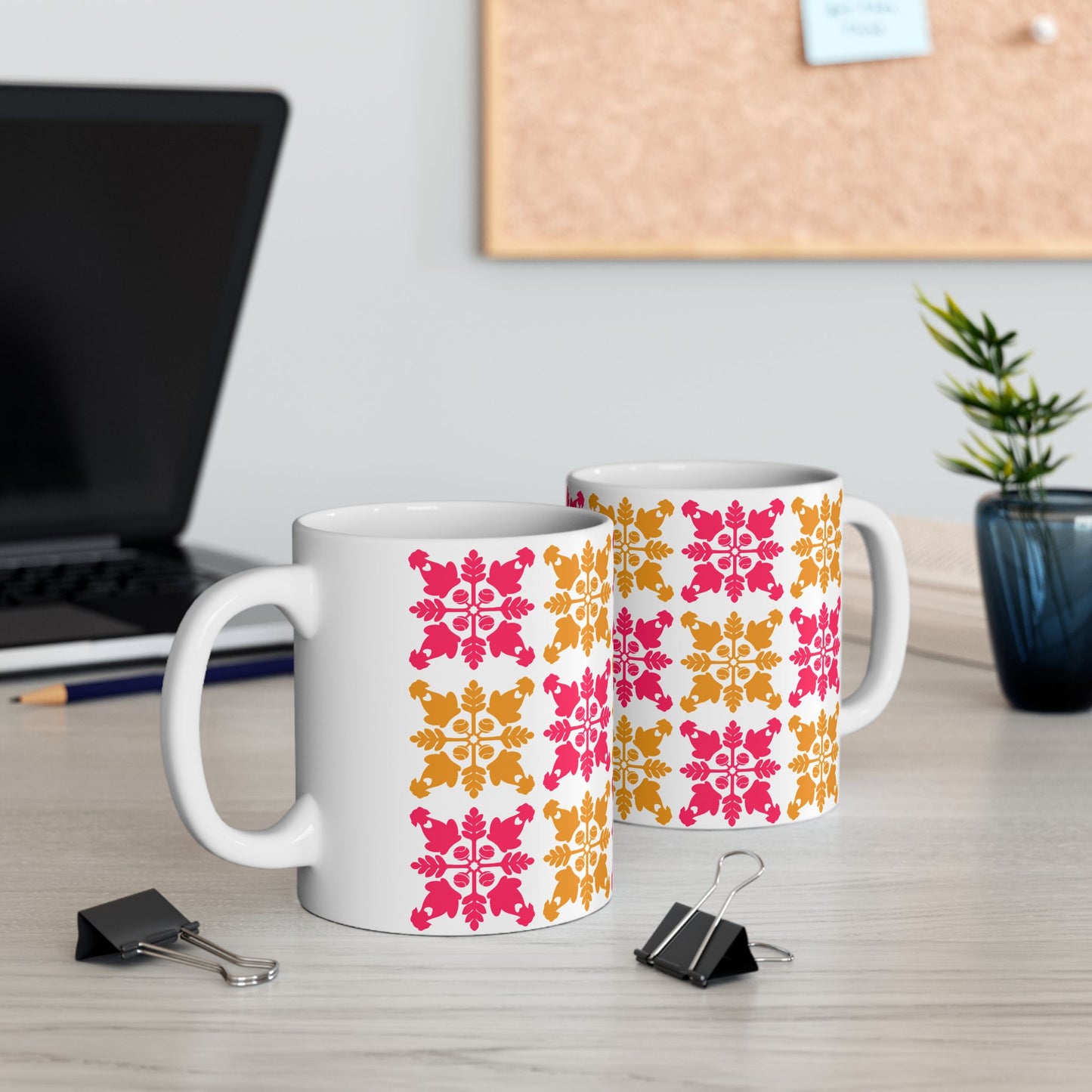 Heart and Fern Coffee Mug – Modern Hawaiian Quilt Design