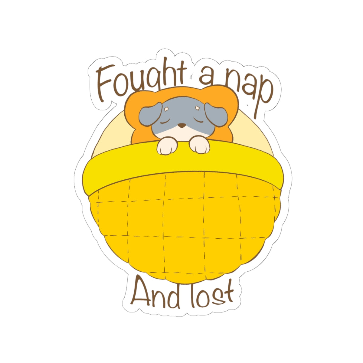 Fought A Nap And Lost - Yellow Dog Bed Sticker