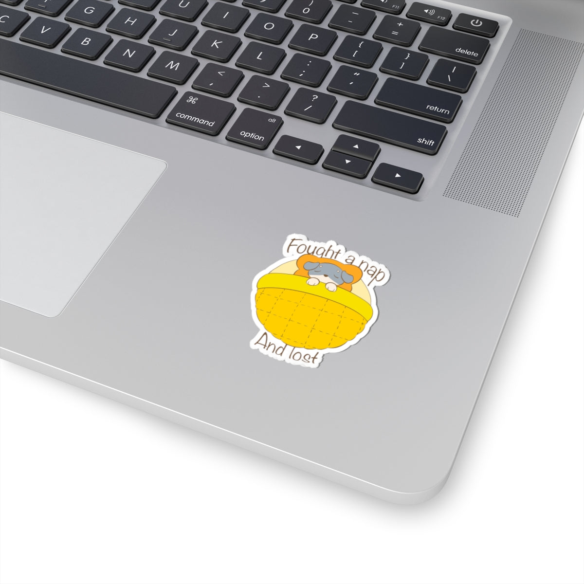 Fought A Nap And Lost - Yellow Dog Bed Sticker