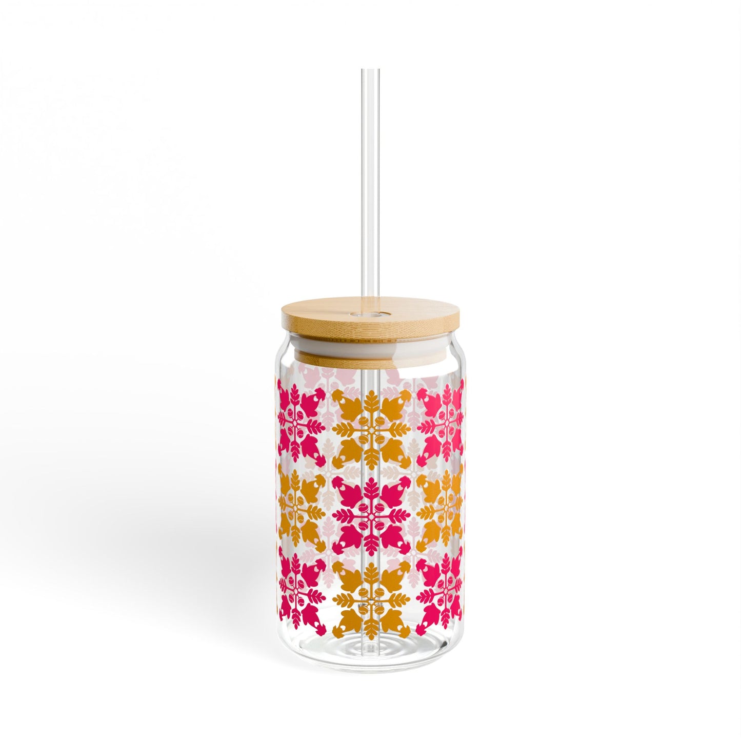 Heart and Fern Glass Sipper Cup – Modern Hawaiian Quilt Design
