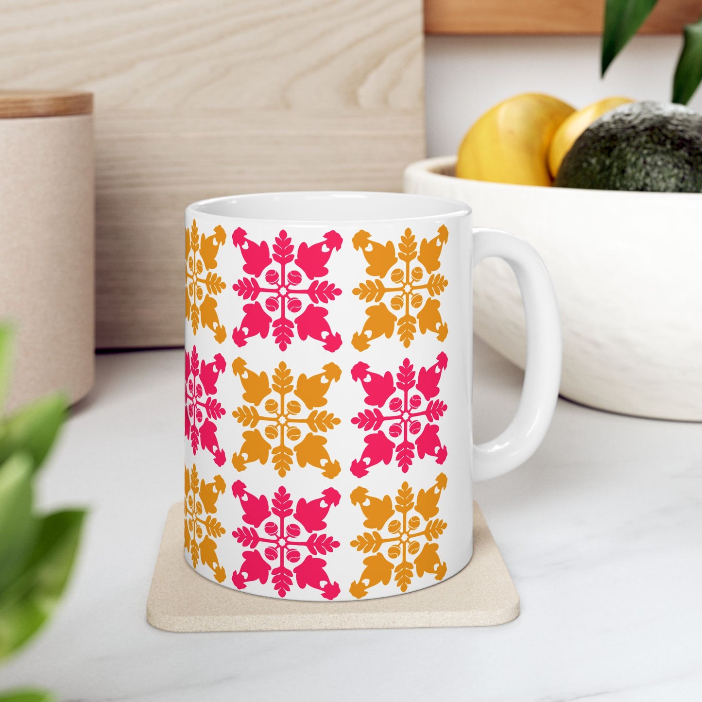 Heart and Fern Coffee Mug – Modern Hawaiian Quilt Design