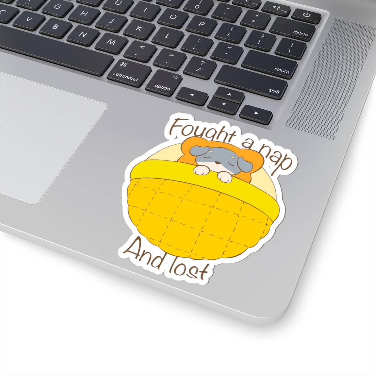Fought A Nap And Lost - Yellow Dog Bed Sticker