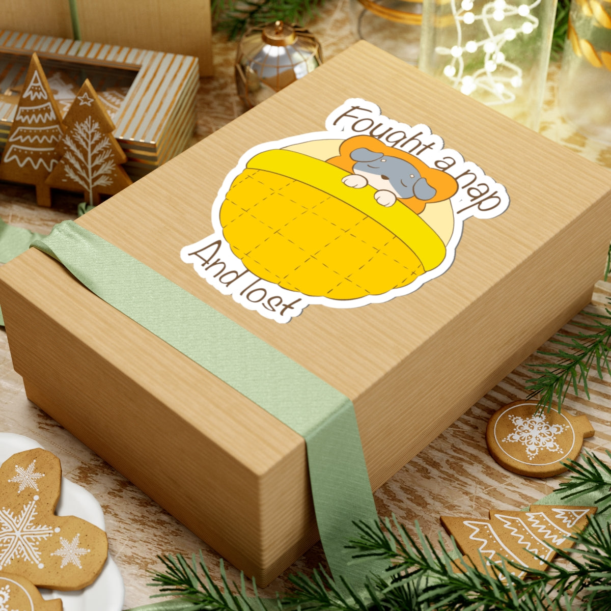 Fought A Nap And Lost - Yellow Dog Bed Sticker