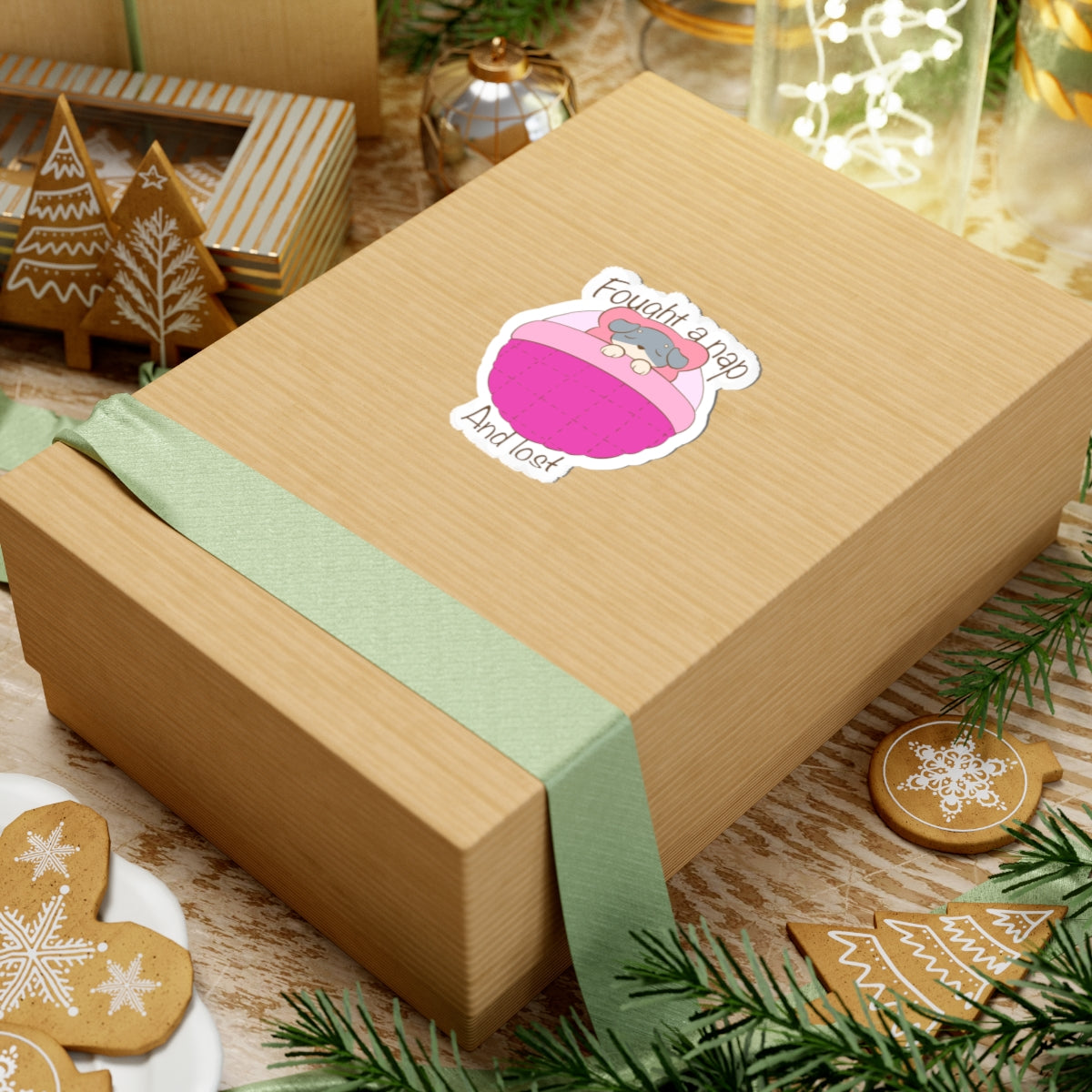 Fought A Nap And Lost - Pink Dog Bed Sticker