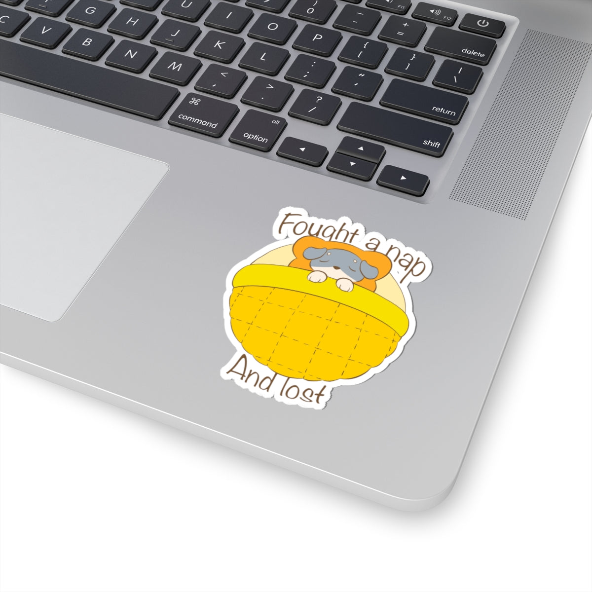 Fought A Nap And Lost - Yellow Dog Bed Sticker