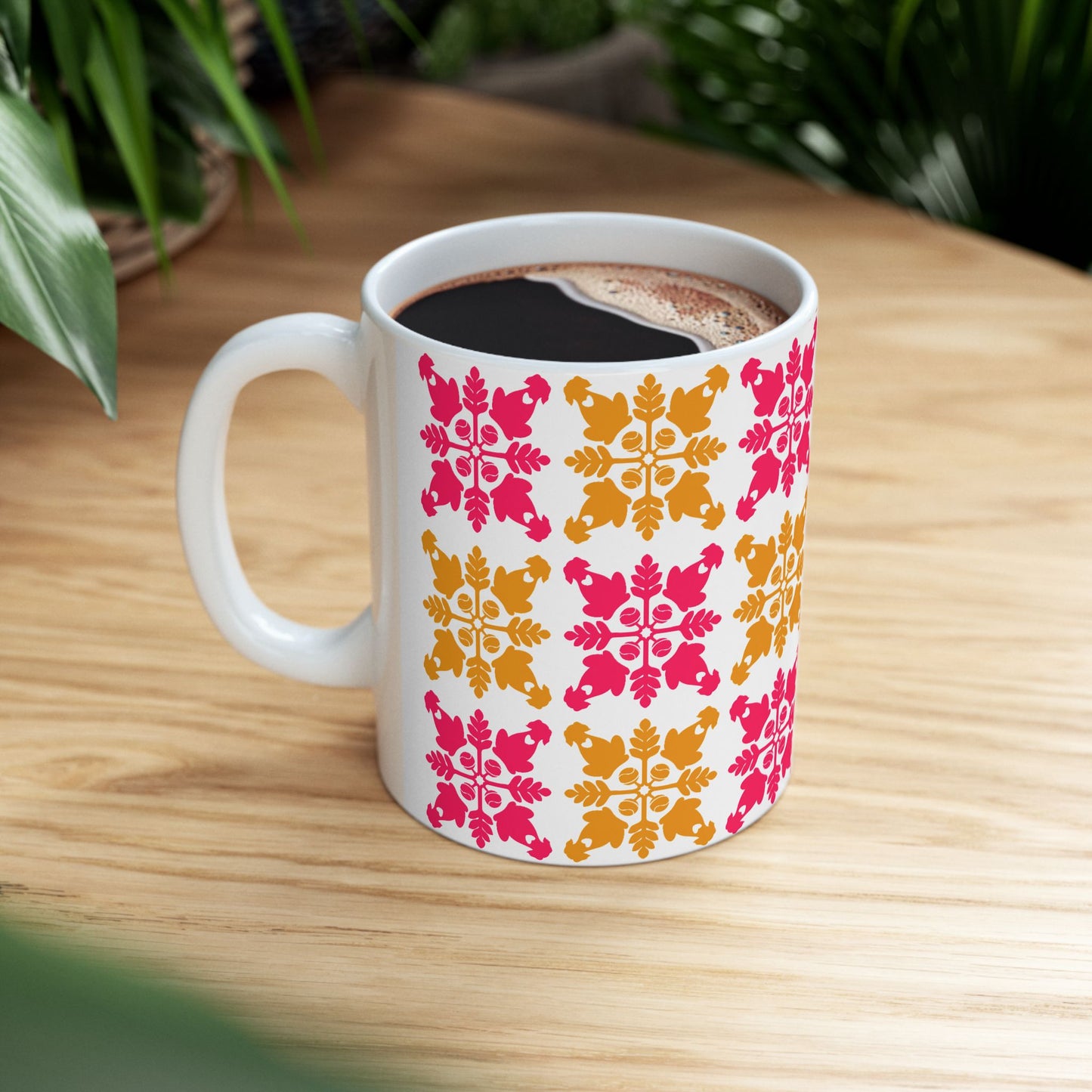Heart and Fern Coffee Mug – Modern Hawaiian Quilt Design