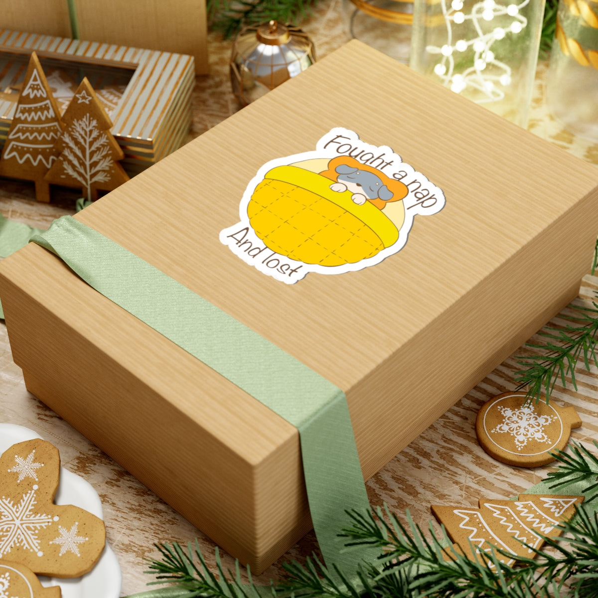Fought A Nap And Lost - Yellow Dog Bed Sticker