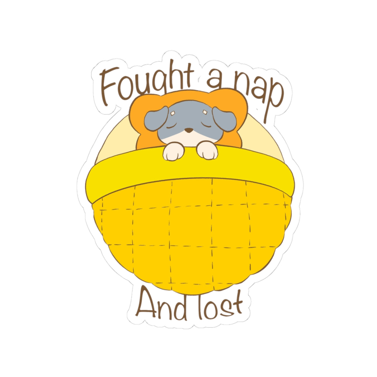 Fought A Nap And Lost - Yellow Dog Bed Sticker