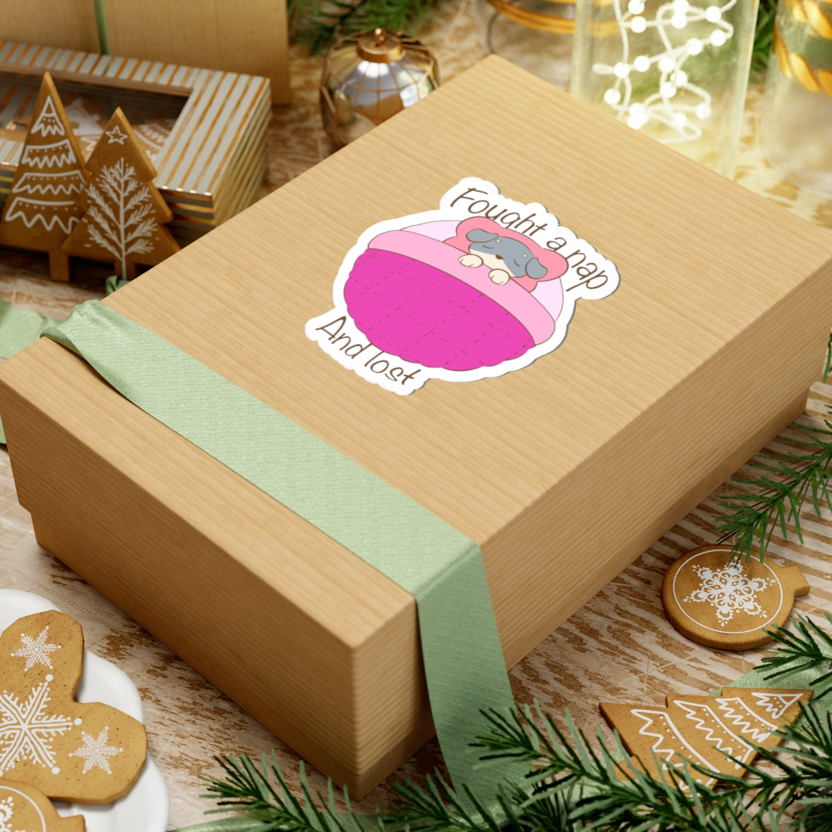 Fought A Nap And Lost - Pink Dog Bed Sticker