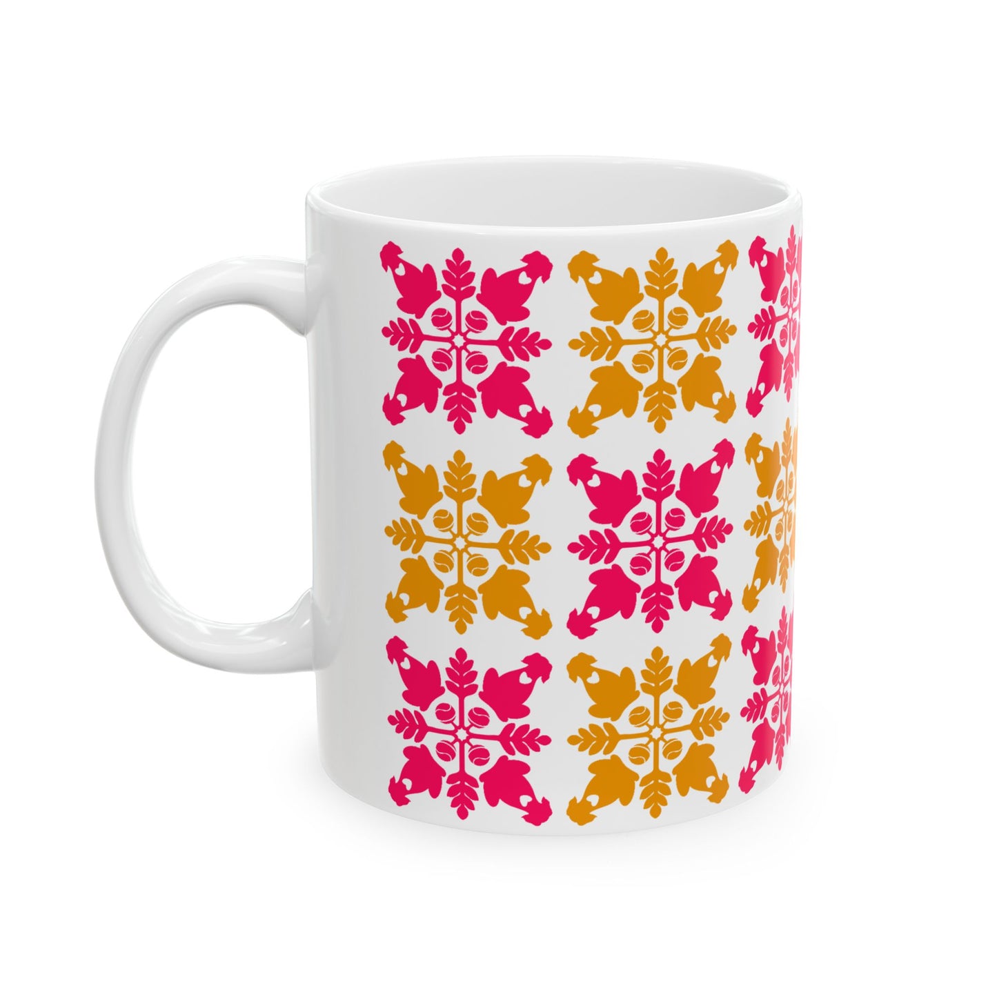 Heart and Fern Coffee Mug – Modern Hawaiian Quilt Design
