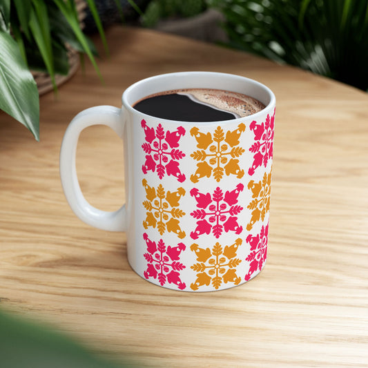 Heart and Fern Coffee Mug – Modern Hawaiian Quilt Design
