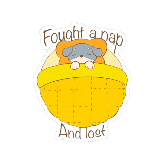 Fought A Nap And Lost - Yellow Dog Bed Sticker